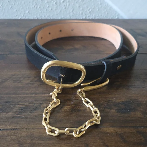 Beautiful Black Leather Belt w Gold Hardware By Rag & Bone. Great Condition! M - Picture 1 of 10